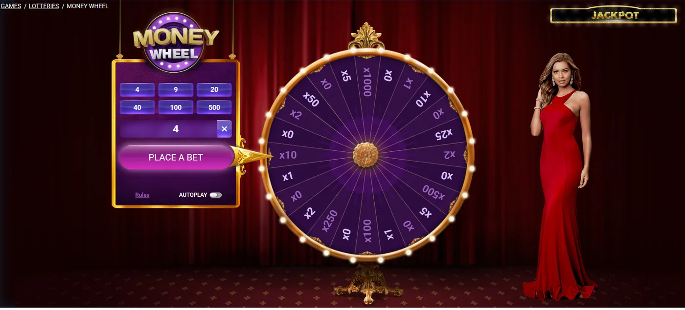 1xBet's Money Wheel lottery, one of the 1xGames in-house novelty products that sit alongside the main casino.